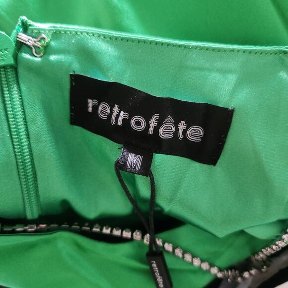 Retrofete Margot Dress Green Size Medium Silk Blend Open Back NWT - Picture 11 of 14